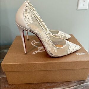 Christian Louboutin, Follies Lace 100, White Lace Heels, size 38, Bridal